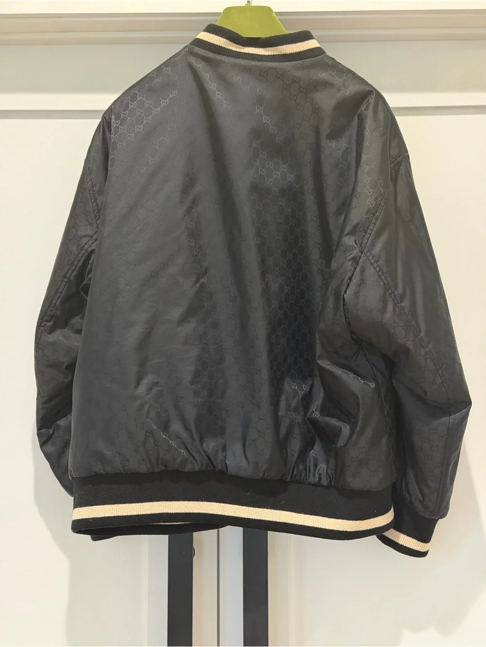 Gucci Reversible Black Bomber Jacket with Cream Stripe Trim